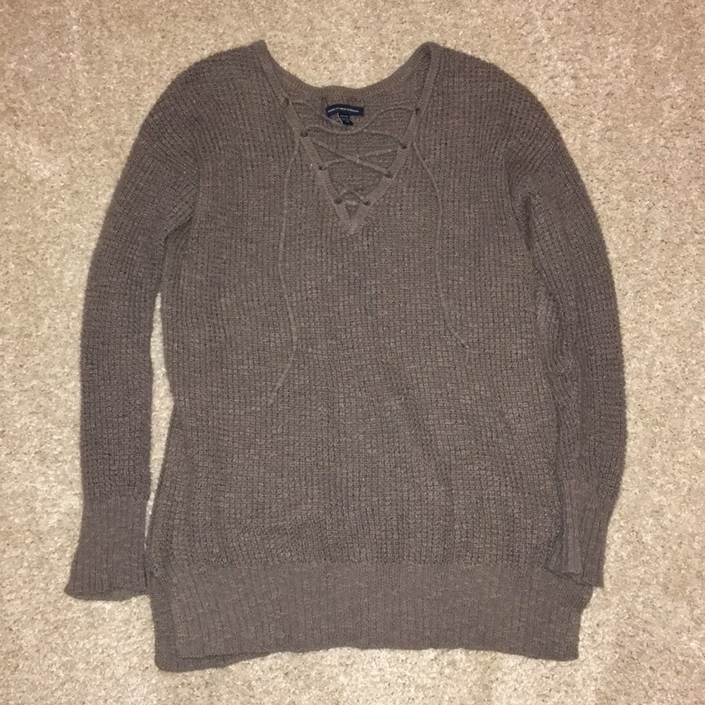 Lace-up Brown Sweater